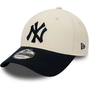 Boné curvo bege e azul marinho ajustável 9FORTY da New York Yankees MLB da New Era