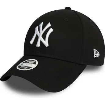 Boné curvo preto ajustável para mulheres 9FORTY Essential da New York Yankees MLB da New Era