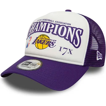 Boné trucker violeta e branco A Frame League Champions da Los Angeles Lakers NBA da New Era