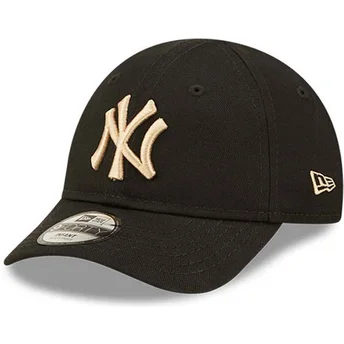 Boné curvo preto ajustável para criança pequena com logo bege 9FORTY League Essential da New York Yankees MLB da New Era