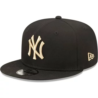 Boné plano preto snapback com logo bege 9FIFTY League Essential da New York Yankees MLB da New Era