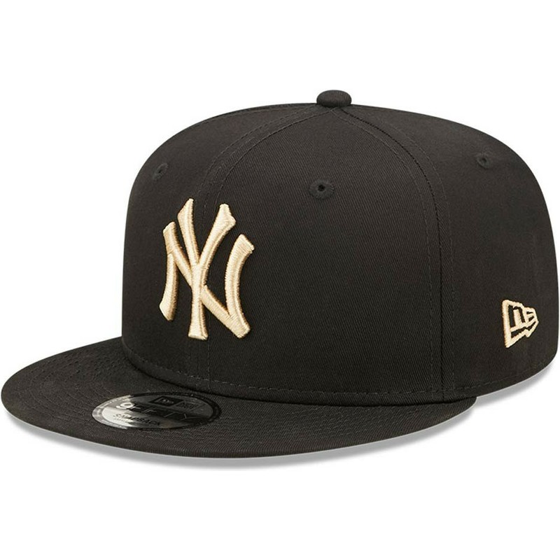 bone-plano-preto-snapback-com-logo-bege-9fifty-league-essential-da-new-york-yankees-mlb-da-new-era
