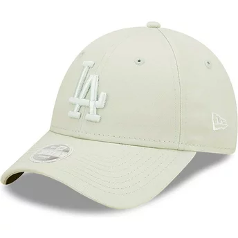 Boné curvo verde claro ajustável para mulheres com logo verde 9FORTY League Essential da Los Angeles Dodgers MLB da New Era