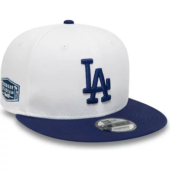 Boné plano branco e azul snapback 9FIFTY Crown Patches da Los Angeles Dodgers MLB da New Era
