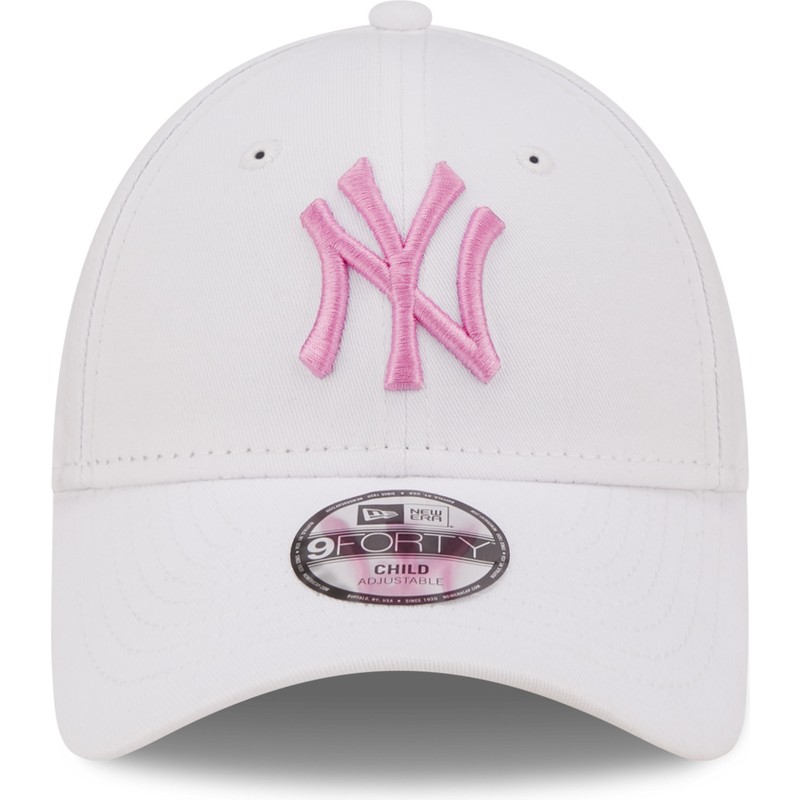 bone-curvo-branco-ajustavel-com-logo-rosa-para-crianca-9forty-league-essential-da-new-york-yankees-mlb-da-new-era