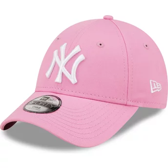 Boné curvo rosa ajustável para criança 9FORTY League Essential da New York Yankees MLB da New Era