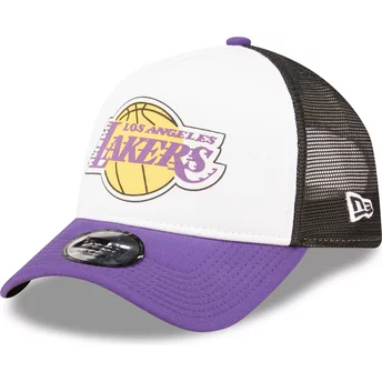 Boné trucker branco, preto e violeta A Frame Team Colour da Los Angeles Lakers NBA da New Era