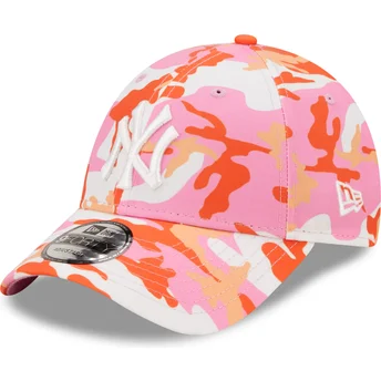 Boné curvo rosa ajustável 9FORTY All Over Print Seasonal da New York Yankees MLB da New Era
