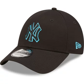Boné curvo preto ajustável com logo azul 9FORTY Neon Outline da New York Yankees MLB da New Era