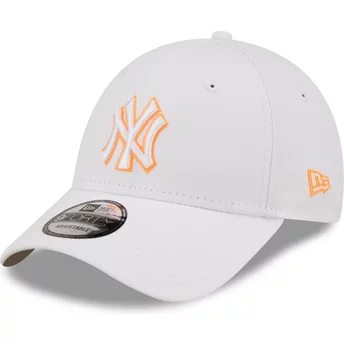 Boné curvo branco ajustável com logo laranja 9FORTY Neon Outline da New York Yankees MLB da New Era