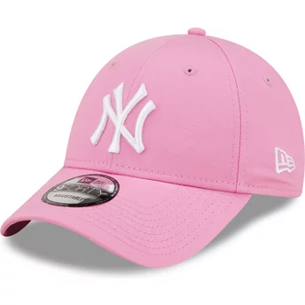 Boné curvo rosa ajustável com logo branco 9FORTY League Essential da New York Yankees MLB da New Era