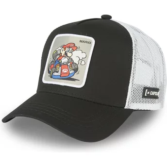 Boné trucker preto e branco Mario Kart DRI2 Super Mario Bros. da Capslab