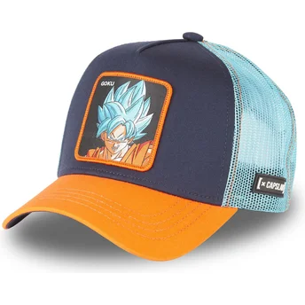 Boné trucker azul marinho e laranja Son Goku Super Saiyan Blue CAS GOK2 Dragon Ball da Capslab