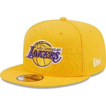Boné plano amarelo snapback 9FIFTY Draft Edition 2023 da Los Angeles Lakers NBA da New Era