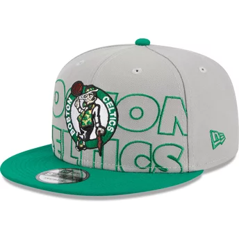 Boné plano cinza e verde snapback 9FIFTY Draft Edition 2023 da Boston Celtics NBA da New Era