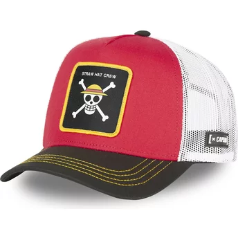 Boné trucker vermelho, branco e preto Straw Hat Pirates ONE2 One Piece da Capslab