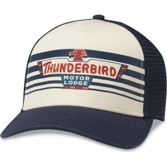 Boné trucker branco e azul marinho snapback Thunderbird Motor Lodge Sinclair da American Needle