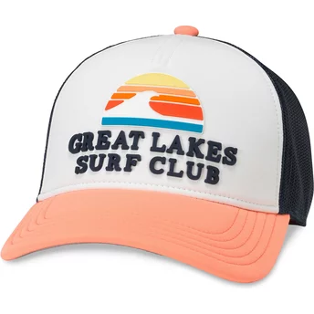 Boné trucker branco, azul marinho e laranja snapback Great Lakes Surf Club Riptide Valin da American Needle