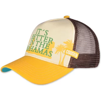 Boné trucker amarelo e castanho It’s Better In The Bahamas HFT da Coastal
