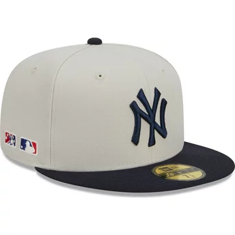Boné plano cinza e azul marinho justo 59FIFTY Farm Team da New York Yankees MLB da New Era