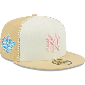 Boné plano bege justo com logo rosa 59FIFTY Seam Stitch da New York Yankees MLB da New Era
