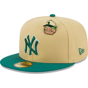 Boné plano bege e verde justo 59FIFTY The Elements Earth Pin da New York Yankees MLB da New Era
