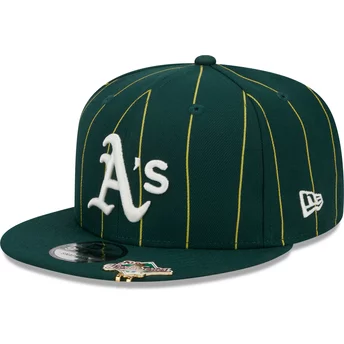 Boné plano verde snapback 9FIFTY Pinstripe Visor Clip da Oakland Athletics MLB da New Era