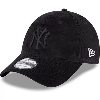 Boné curvo preto ajustável com logo preto 9FORTY Cord da New York Yankees MLB da New Era