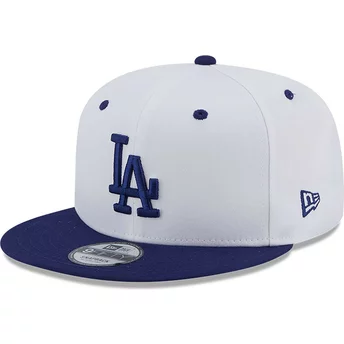 Boné plano branco e azul snapback com logo azul 9FIFTY White Crown Patch da Los Angeles Dodgers MLB da New Era