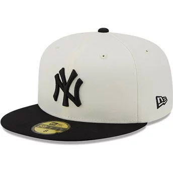 Boné plano branco e preto justo 59FIFTY Championships da New York Yankees MLB da New Era