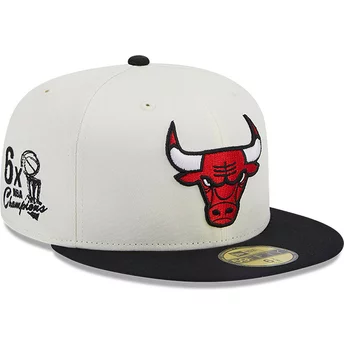 Boné plano branco e preto justo 59FIFTY Championships da Chicago Bulls NBA da New Era