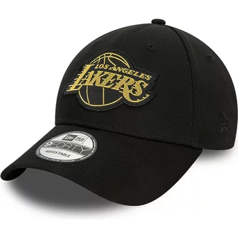 Boné curvo preto ajustável 9FORTY Metallic Badge da Los Angeles Lakers NBA da New Era