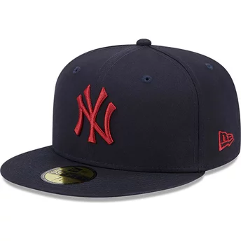 Boné plano azul marinho justo com logo vermelho 59FIFTY League Essential da New York Yankees MLB da New Era