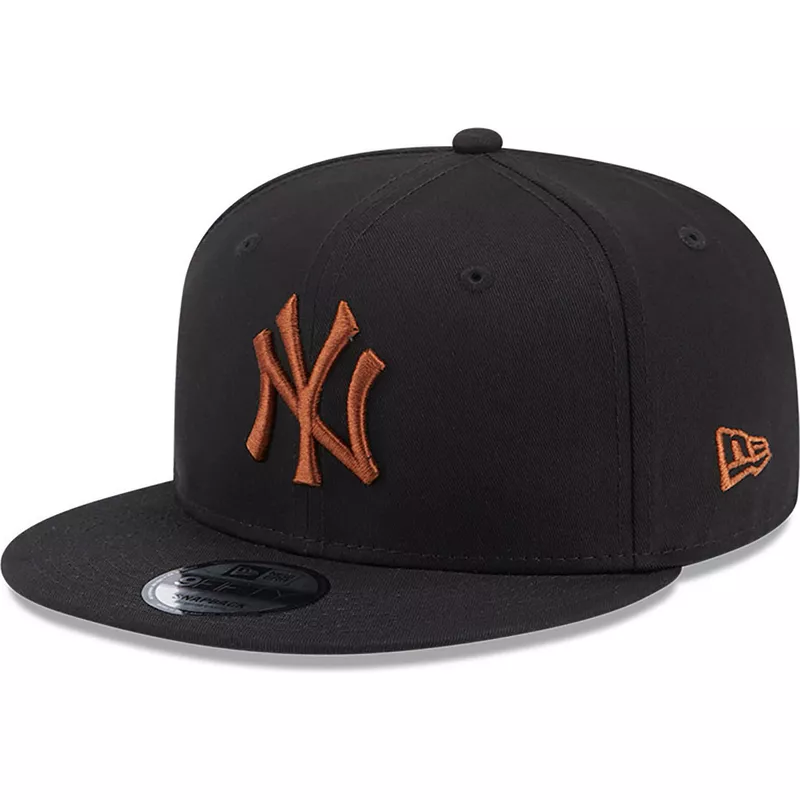 bone-plano-preto-snapback-com-logo-castanho-9fifty-league-essential-da-new-york-yankees-mlb-da-new-era