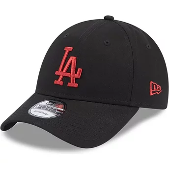 Boné curvo preto ajustável com logo vermelho 9FORTY League Essential da Los Angeles Dodgers MLB da New Era