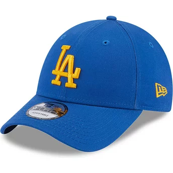 Boné curvo azul ajustável com logo amarelo 9FORTY League Essential da Los Angeles Dodgers MLB da New Era