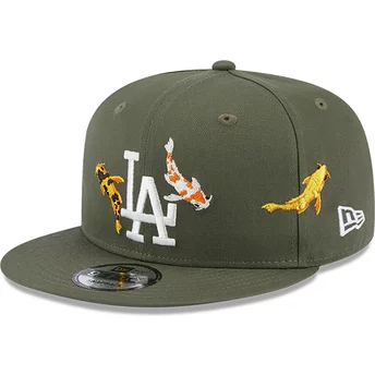 Boné plano verde snapback 9FIFTY Koi Fish da Los Angeles Dodgers MLB da New Era