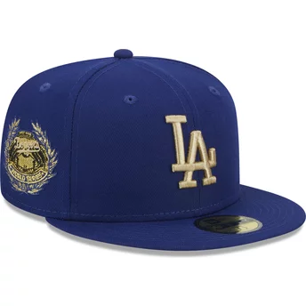Boné plano azul justo 59FIFTY Laurel Sidepatch da Los Angeles Dodgers MLB da New Era