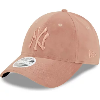 Boné curvo rosa ajustável com logo rosa para mulheres 9FORTY Velour da New York Yankees MLB da New Era