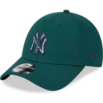 Boné curvo verde ajustável 9FORTY Check Infill da New York Yankees MLB da New Era