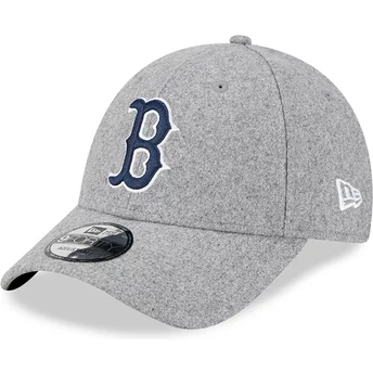 Boné curvo cinza ajustável com logo azul 9FORTY Essential Melton Wool da Boston Red Sox MLB da New Era