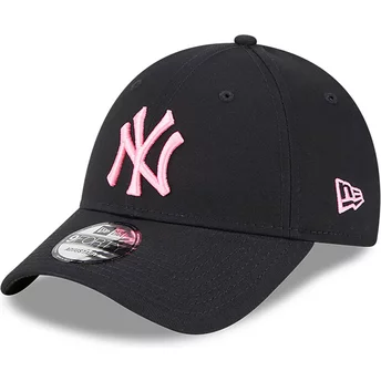 Boné curvo preto ajustável com logo rosa 9FORTY Neon da New York Yankees MLB da New Era