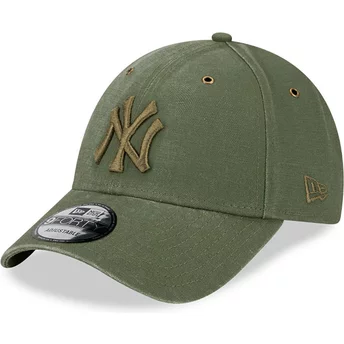 Boné curvo verde ajustável com logo verde 9FORTY Washed Canvas da New York Yankees MLB da New Era