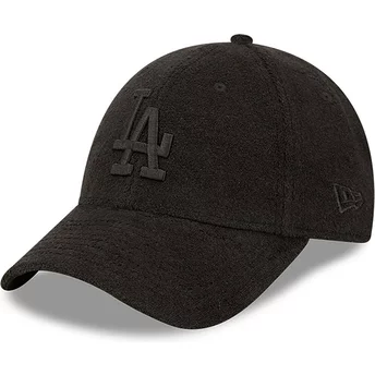 Boné curvo preto ajustável com logo preto 9FORTY Towelling da Los Angeles Dodgers MLB da New Era
