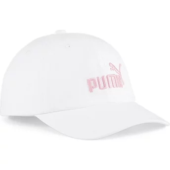 Boné curvo branco ajustável com logo rosa Essentials No.1 da Puma