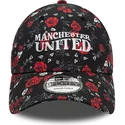 bone-curvo-preto-e-vermelho-ajustavel-9forty-floral-all-over-print-da-manchester-united-football-club-premier-league-da-new-era