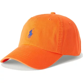 Boné curvo laranja ajustável com logo azul Cotton Chino Classic Sport da Polo Ralph Lauren