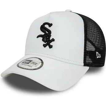 Boné trucker branco e preto A Frame League Essential da Chicago White Sox MLB da New Era