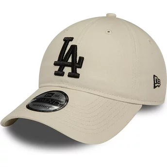 Boné curvo bege ajustável com logo preto 9TWENTY League Essential da Los Angeles Dodgers MLB da New Era