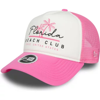 Boné trucker branco e rosa para mulheres A Frame Foam Front da Florida Beach Club da New Era